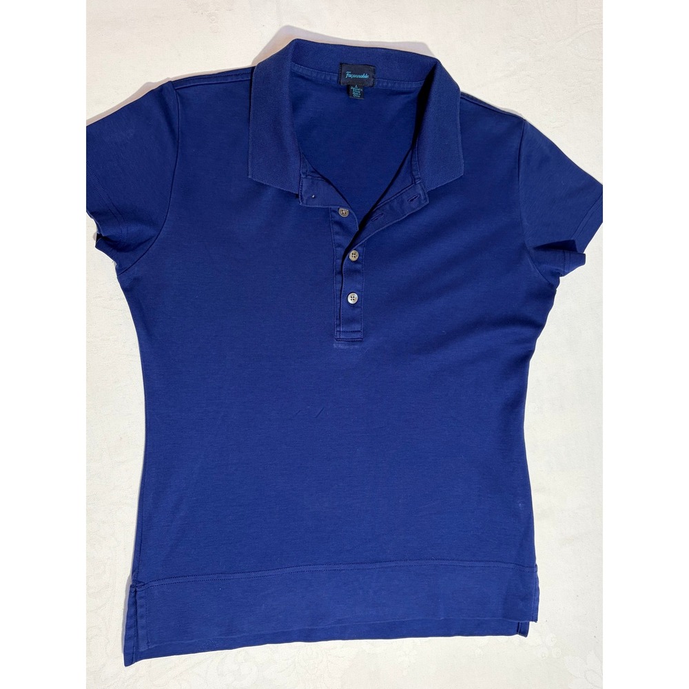 Faconnable Women Navy Blue Short Sleeve Polo Shirt Size Large Classic Preppy